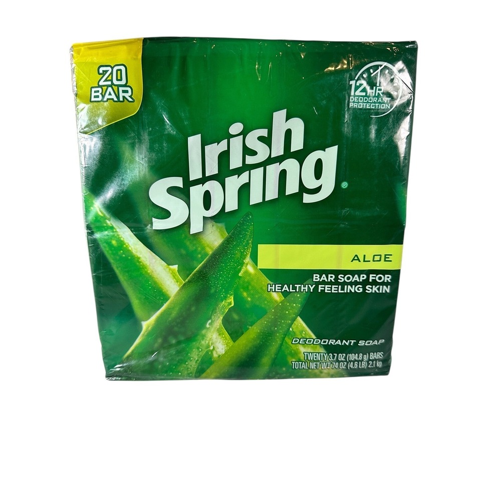 Irish Spring Aloe Soap 20 Pack Deodorant Bars No Linseed Old Formula‎ 74 oz